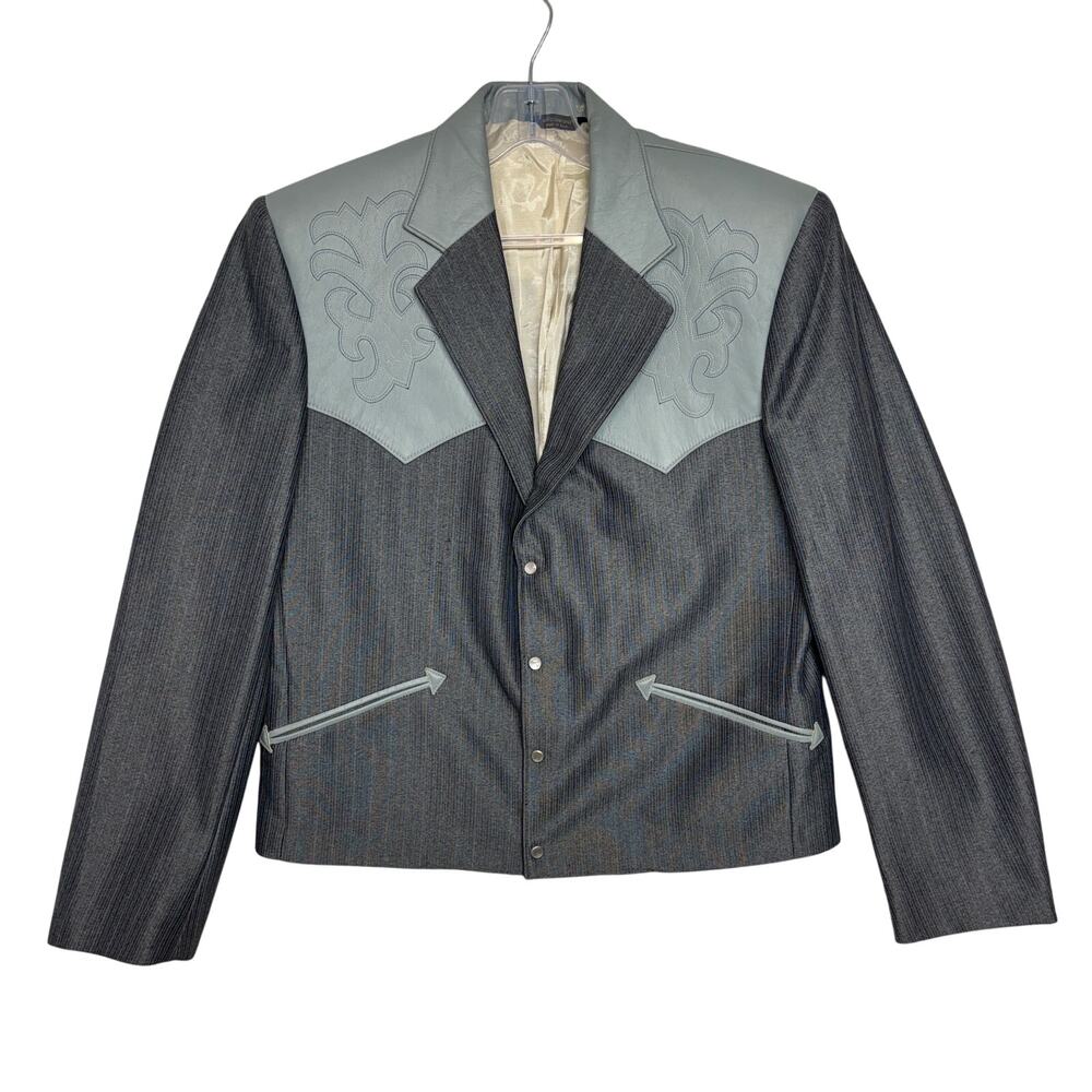 Vintage Pagano West Blazer Women 14 Pearl Leather Yoke USA Sport Coat Rockabilly